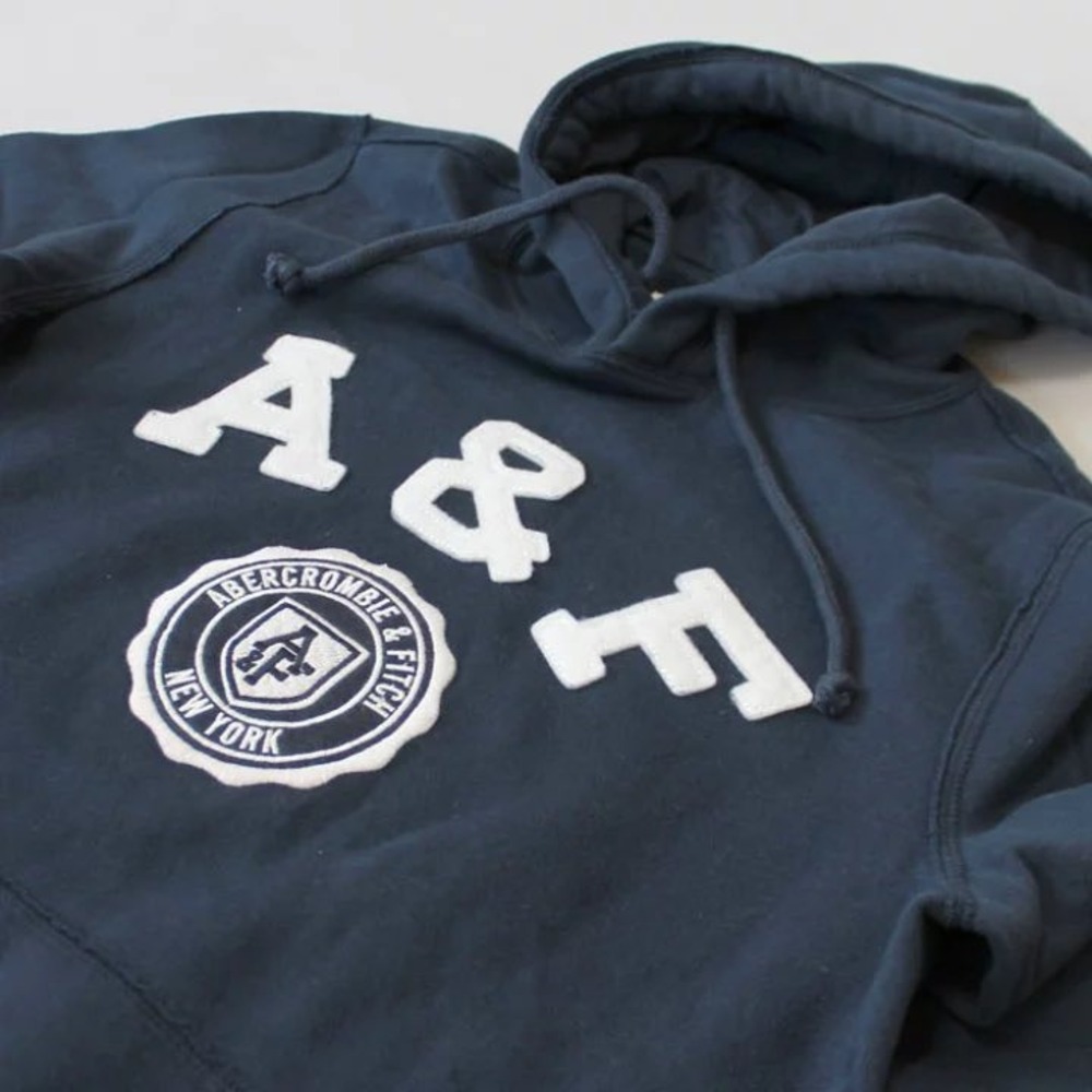 Y2K Abercrombie & Fitch A&F Crest Hoodie‎ XL Navy Collegiate Logo Vintage Preppy